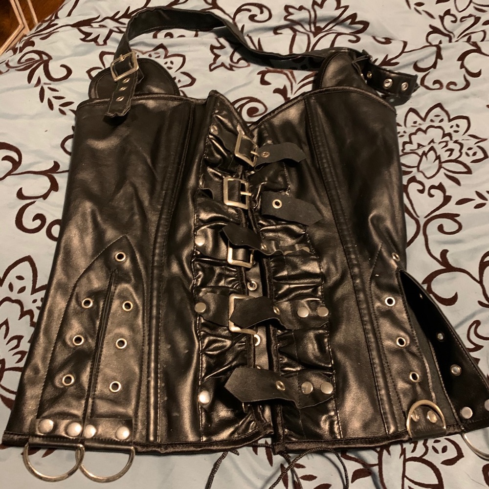 Faux leather halter top